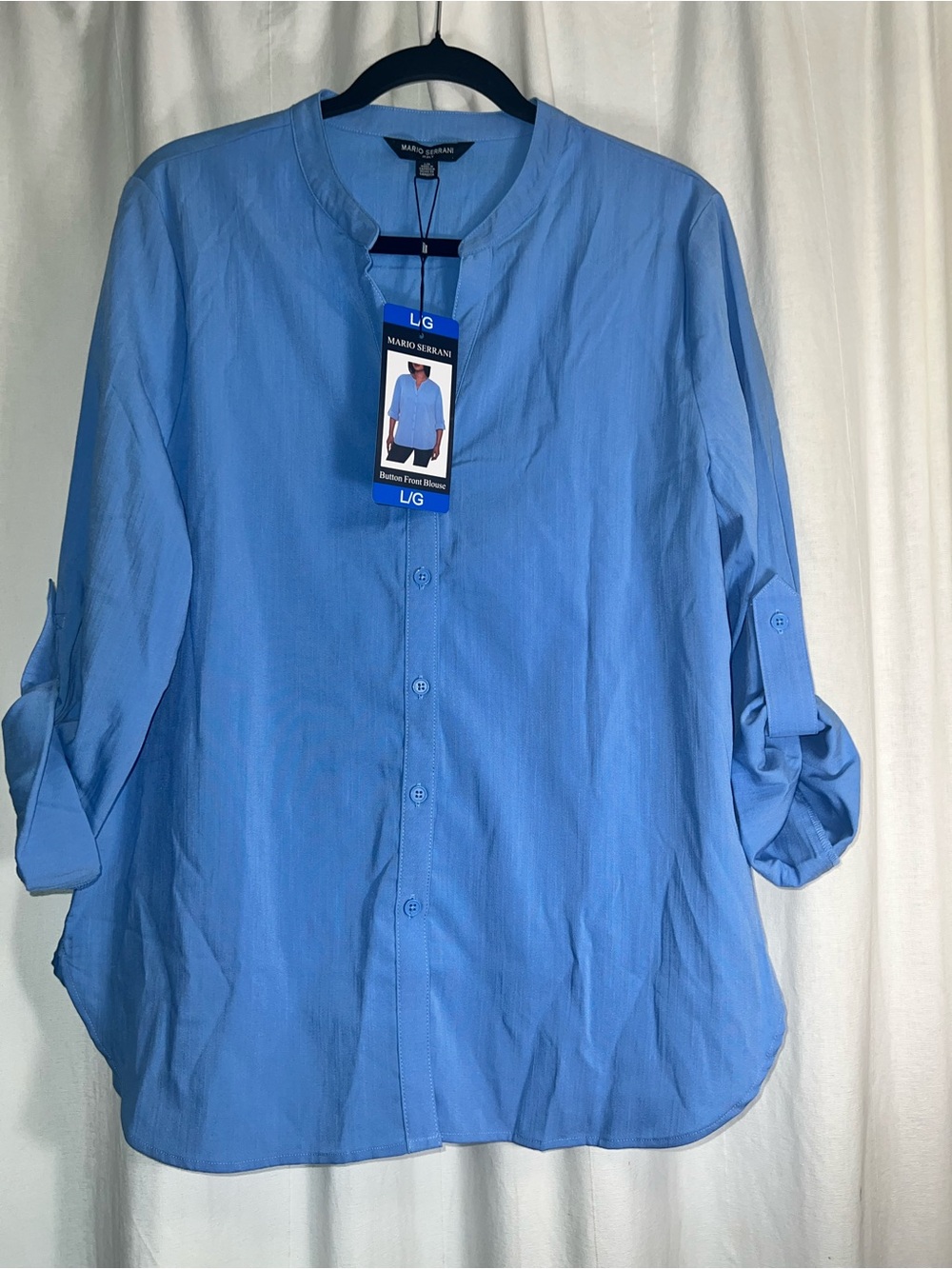 Mario Serrani Light Blue Mandarin-Collar Casual Button-Down Shirt